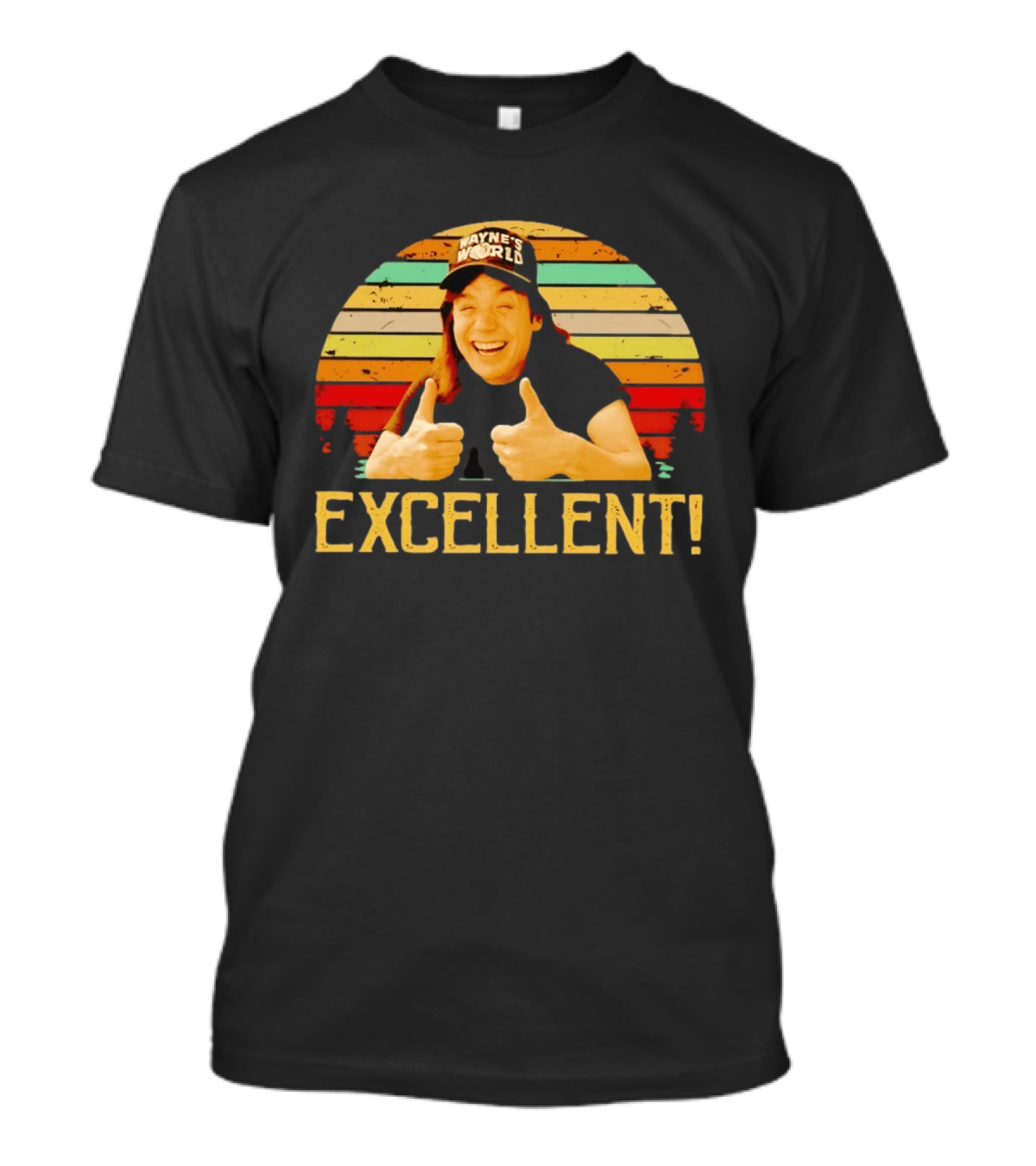 Wayne's World Wayne Campbell Thumbs Up Excellent Retro Sunset T-Shirt