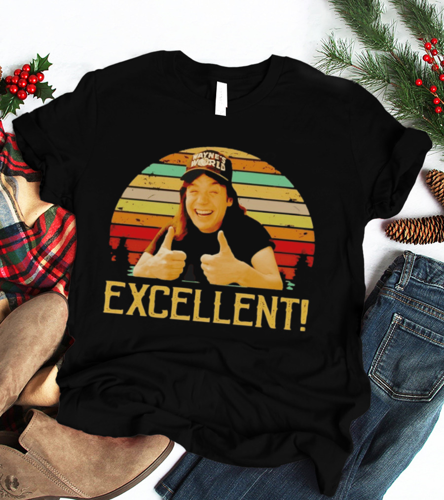 Wayne's World Wayne Campbell Thumbs Up Excellent Retro Sunset T-Shirt