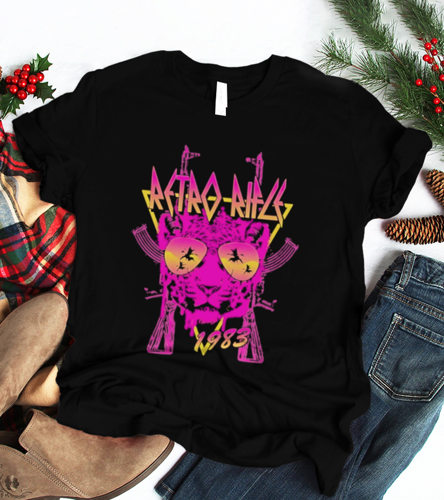 Retro Rifle 1983 Neon Skull Sunglasses Vintage Aesthetic T-Shirt
