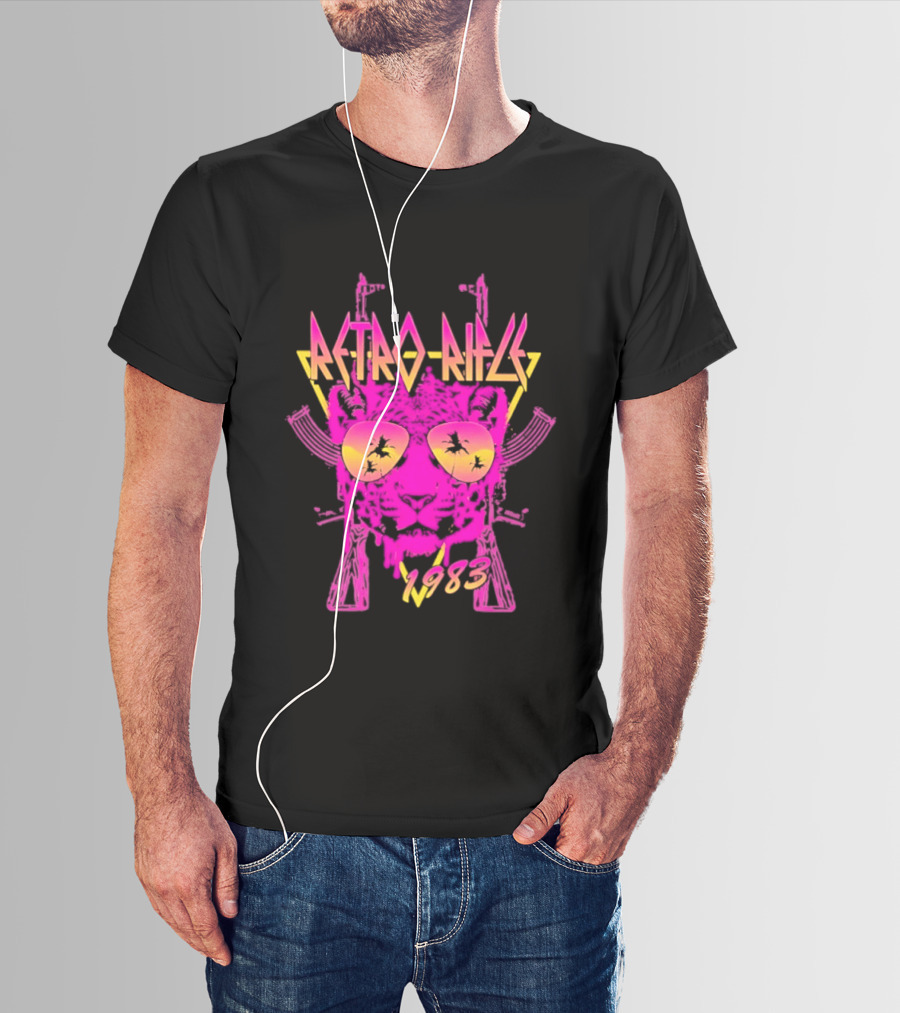 Retro Rifle 1983 Neon Skull Sunglasses Vintage Aesthetic T-Shirt