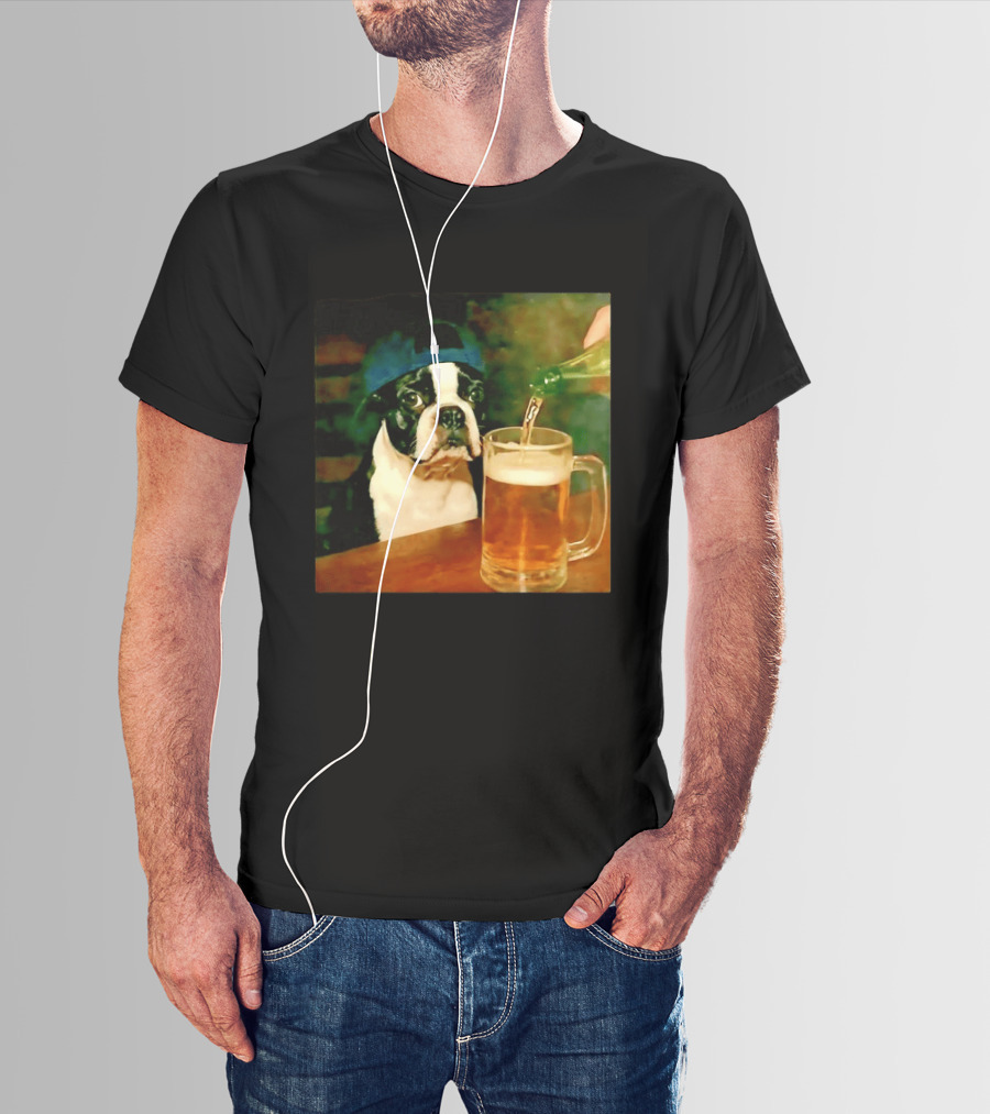 Boston Terrier Baseball Cap Drinking Beer T-Shirt