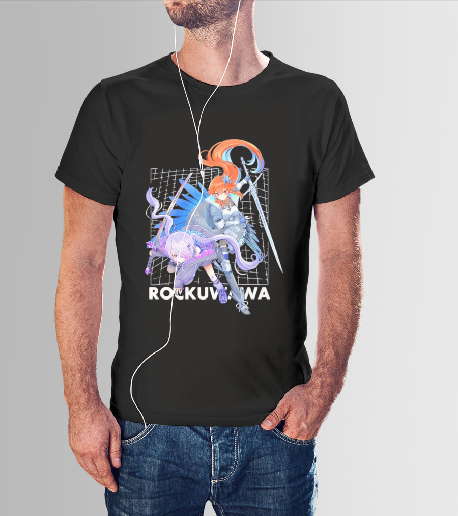 Rockuwawa Anime Warrior Girls Sword Katana Grid T-Shirt