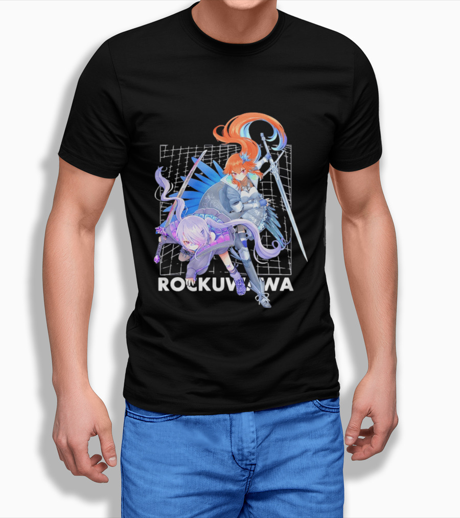 Rockuwawa Anime Warrior Girls Sword Katana Grid T-Shirt