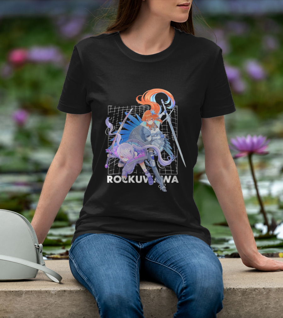 Rockuwawa Anime Warrior Girls Sword Katana Grid T-Shirt