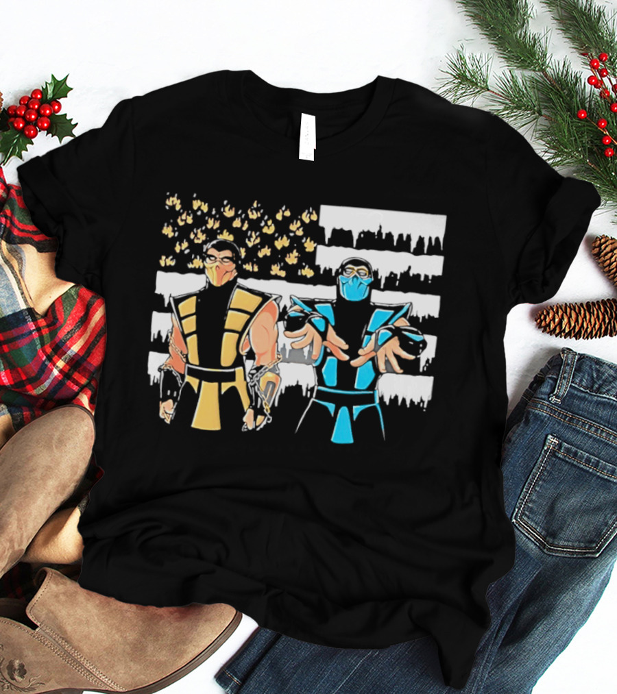 Mortal Kombat Scorpion Sub Zero Fire Ice American Flag T-Shirt