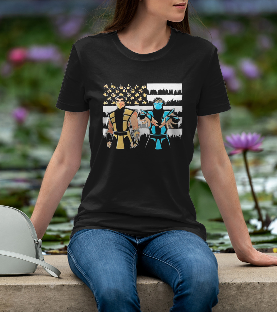 Mortal Kombat Scorpion Sub Zero Fire Ice American Flag T-Shirt