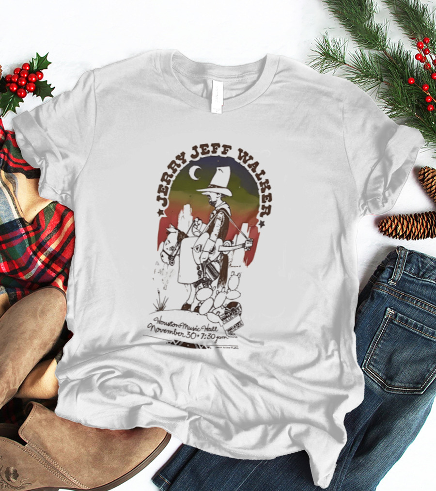 Jerry Jeff Walker Houston Music Hall November 30 7 30Pm Cowboy Guitar Art Vintage Sunset T-Shirt