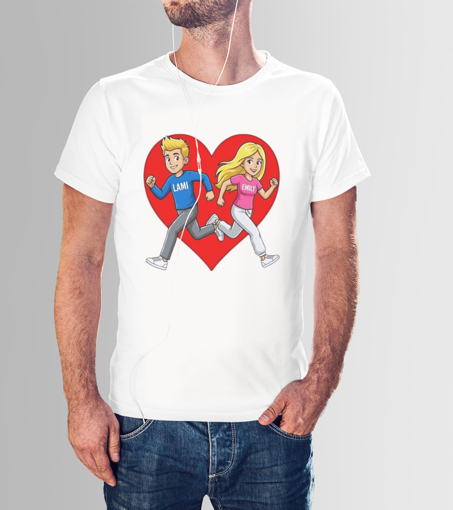 Lami And Emily Cartoon Couple Running With Heart T-Shirt