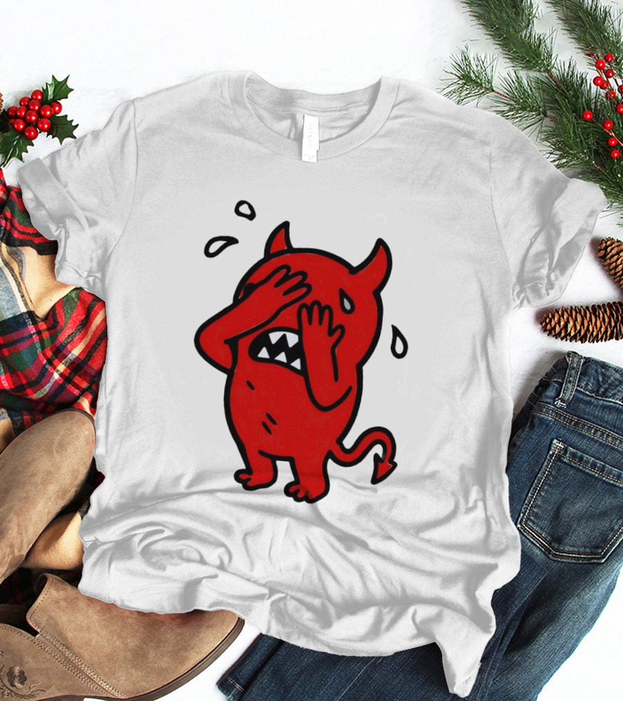 Devil Cartoon Facepalm Panicking Sweating Emoji T-Shirt