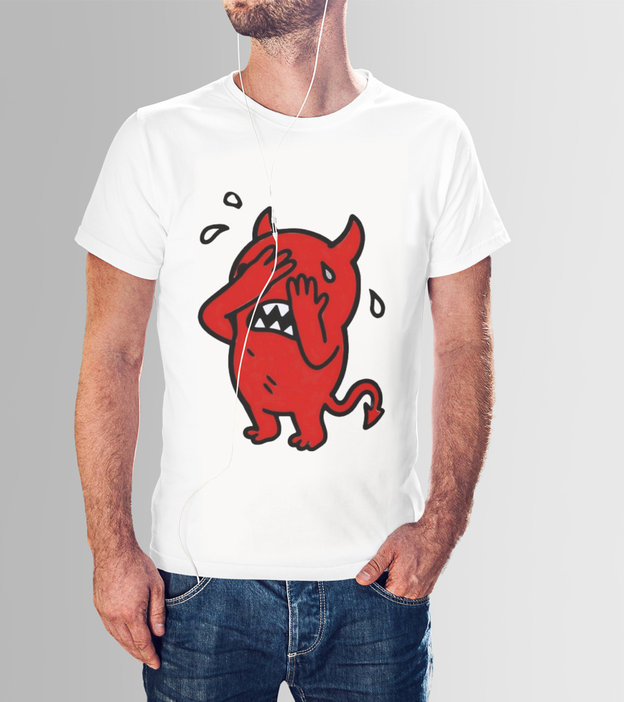 Devil Cartoon Facepalm Panicking Sweating Emoji T-Shirt