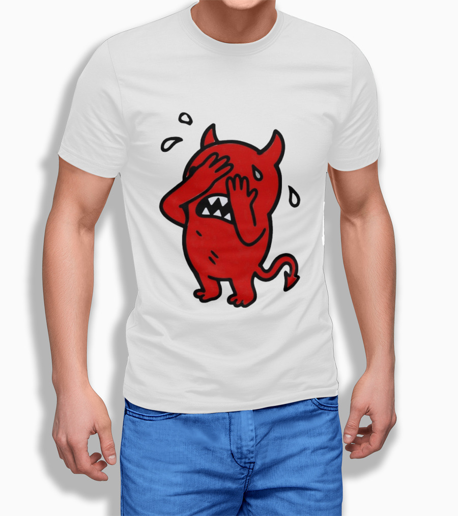 Devil Cartoon Facepalm Panicking Sweating Emoji T-Shirt