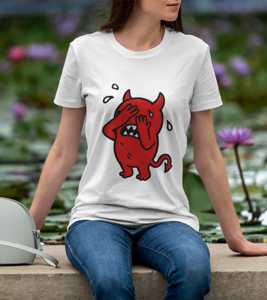 Devil Cartoon Facepalm Panicking Sweating Emoji T-Shirt