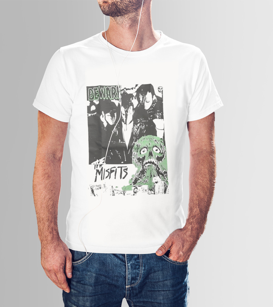 Beware The Misfits Horror Punk Band Skull Green T-Shirt