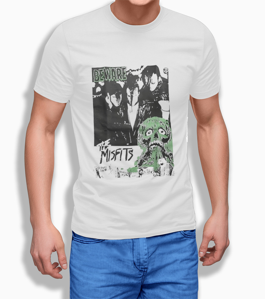 Beware The Misfits Horror Punk Band Skull Green T-Shirt
