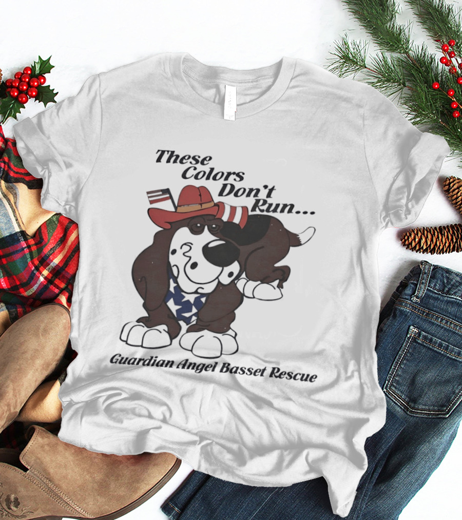 These Colors Don't Run Guardian Angel Basset Rescue Patriotic Dog Breed Cowboy Hat And Bandana T-Shirt