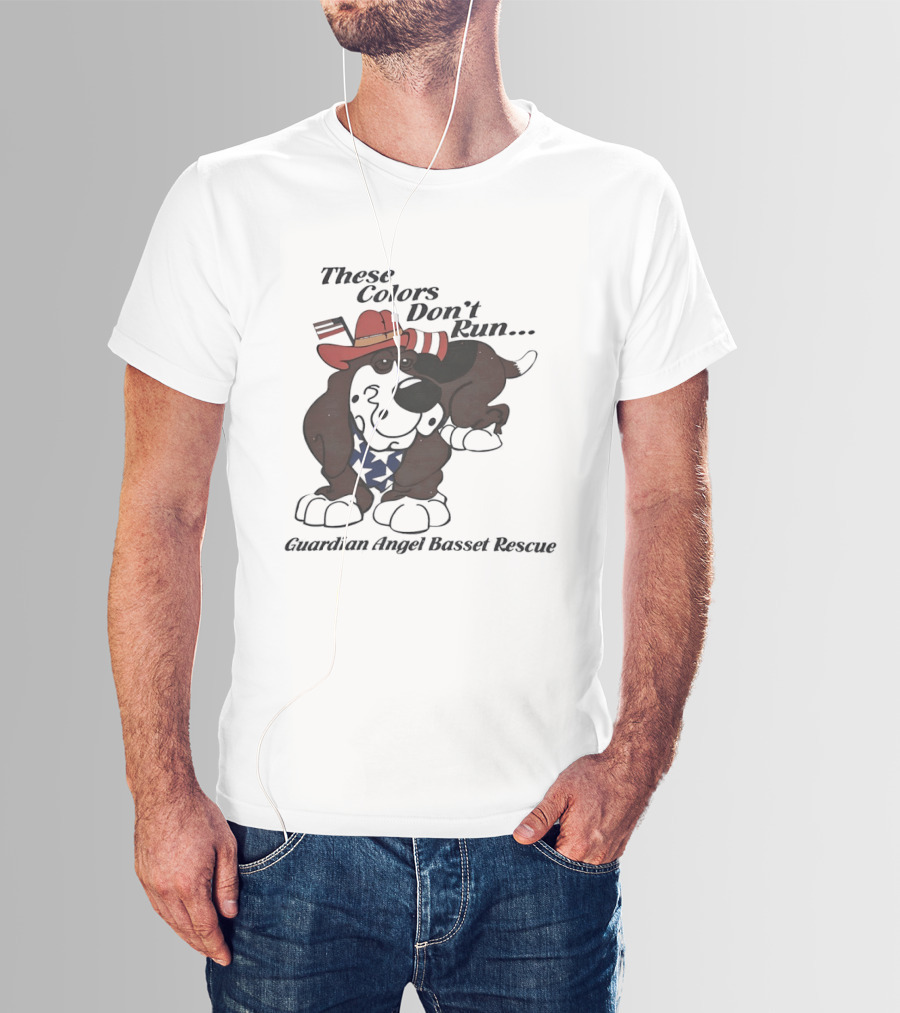 These Colors Don't Run Guardian Angel Basset Rescue Patriotic Dog Breed Cowboy Hat And Bandana T-Shirt