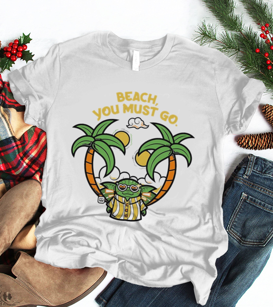 Grogu Hawaiian Outfit Beach You Must Go Palm Trees Sunglasses T-Shirt