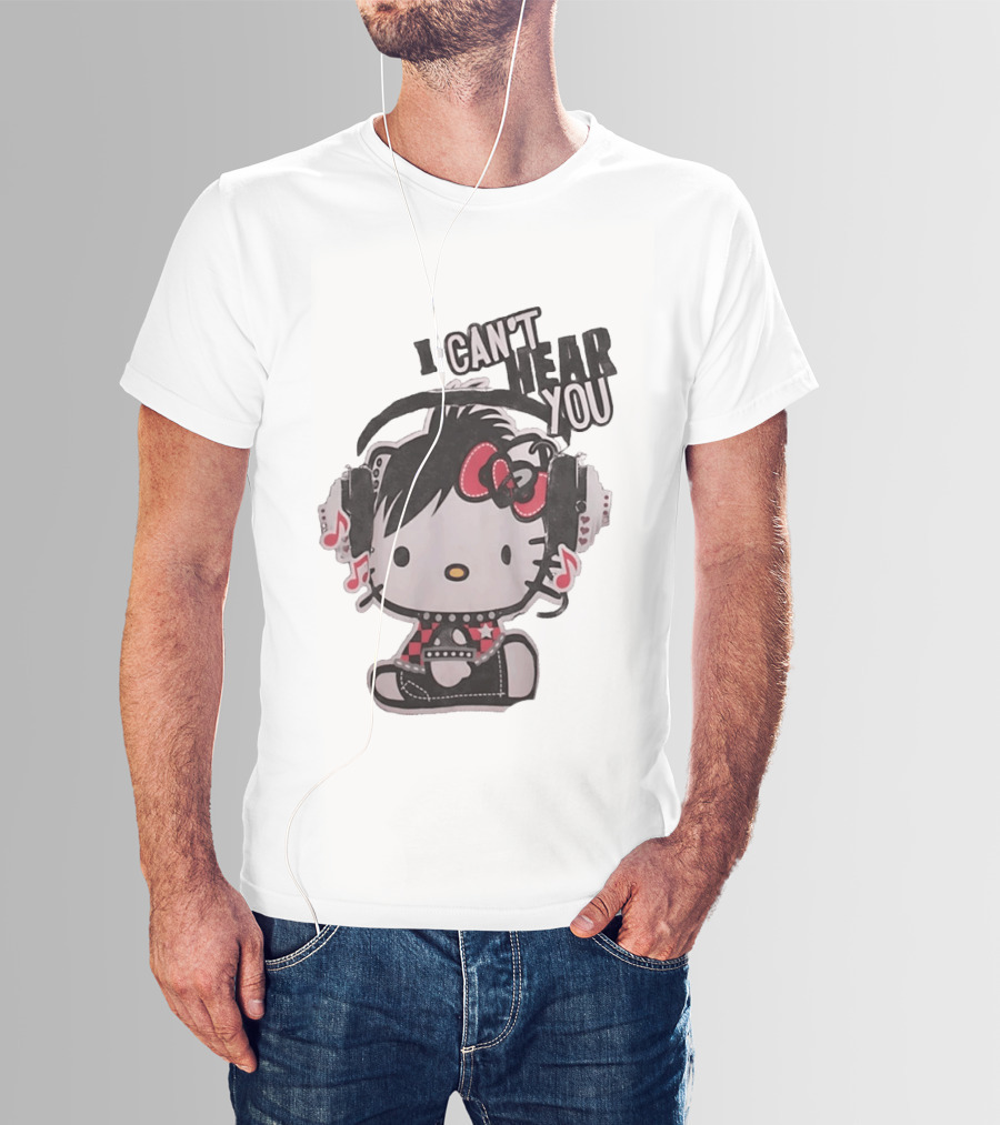 Hello Kitty I Can't Hear You Headphones Music Emo T-Shirt