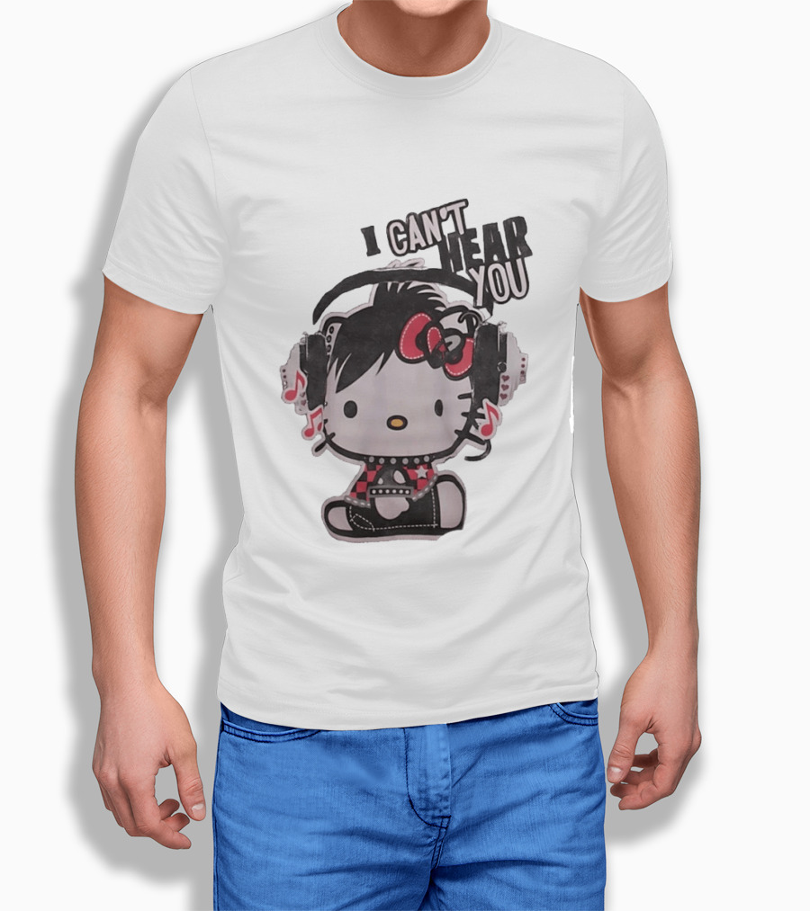 Hello Kitty I Can't Hear You Headphones Music Emo T-Shirt