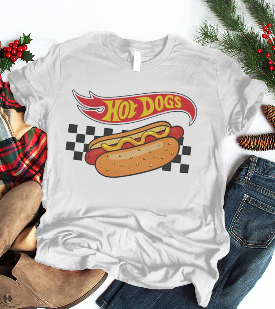Hot Dogs Checkerboard Flame And Bun T-Shirt