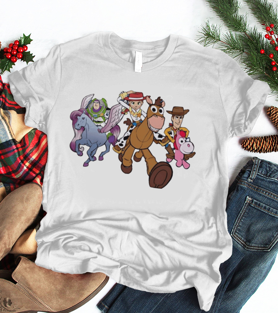 Buzz Lightyear Jessie Bullseye Woody And Buttercup Unicorn Toy Story Characters Running T-Shirt