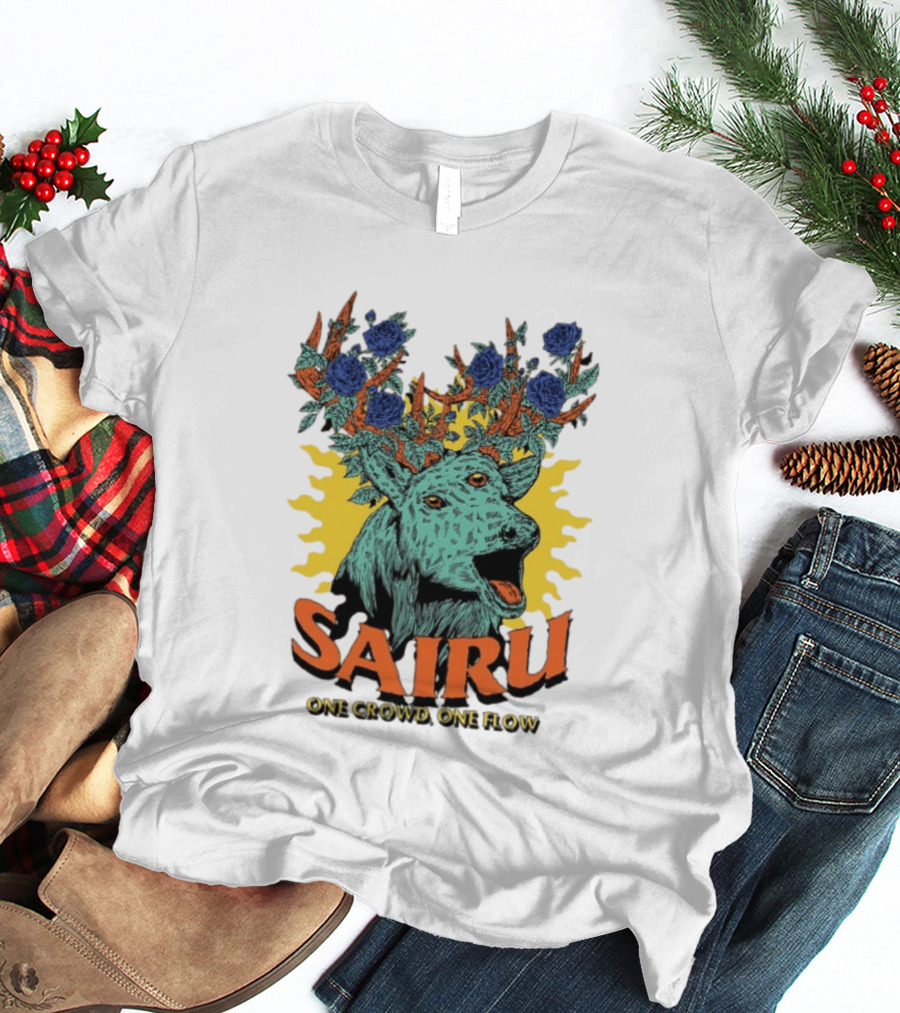Sairu One Crowd One Flow Deer With Blue Roses Horns T-Shirt
