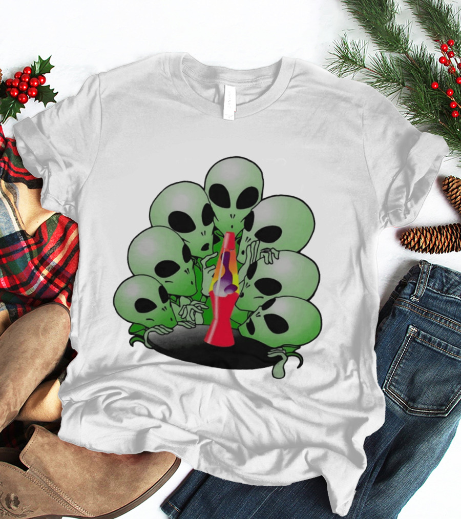 Aliens Gathering Around Colorful Lava Lamp T-Shirt