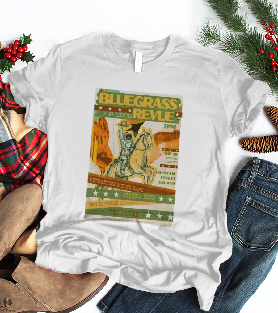 Bluegrass Revue Grand Rapids MI July 18 2026 Futuretime String Band Sequoia Rose Red Thyme T-Shirt