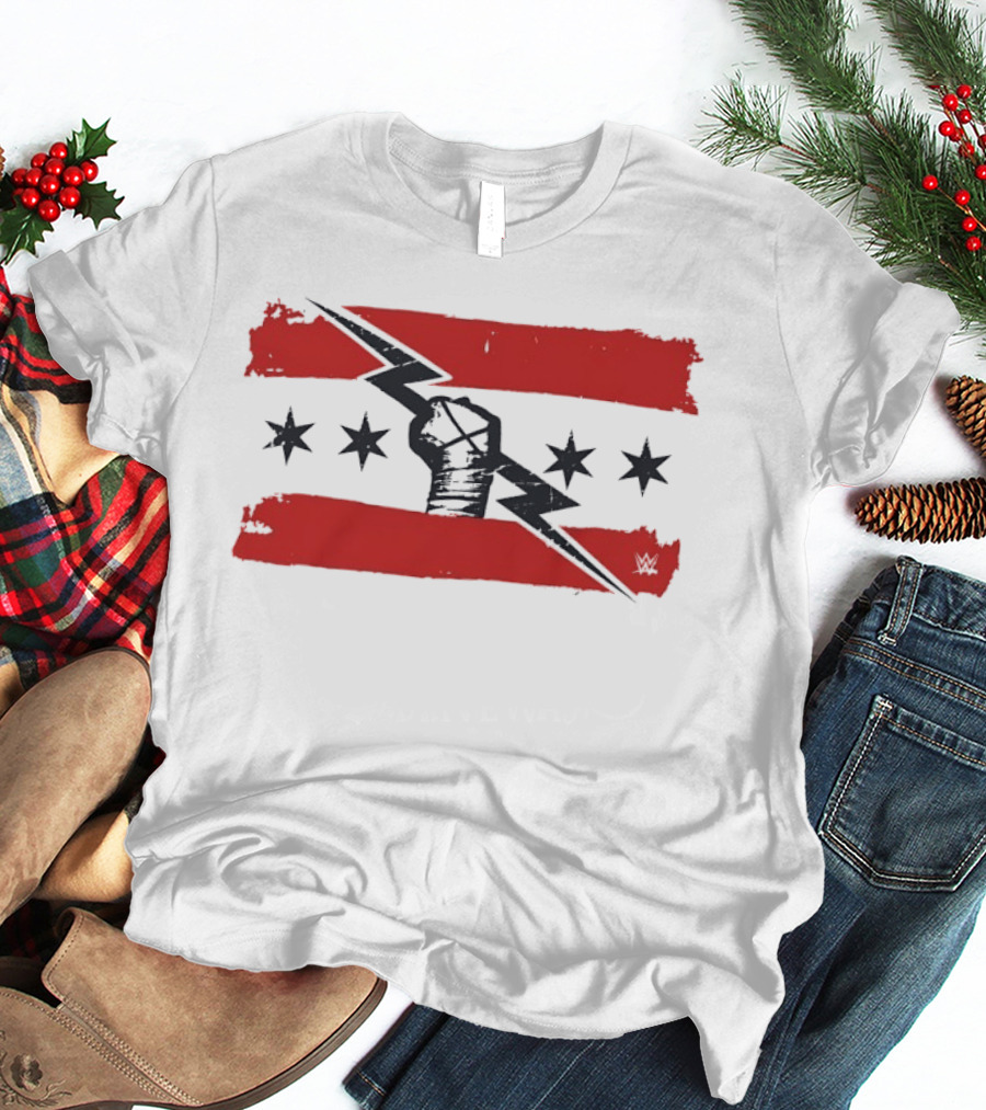 CM Punk Chicago Flag Fist Lightning Bolt Stars T-Shirt