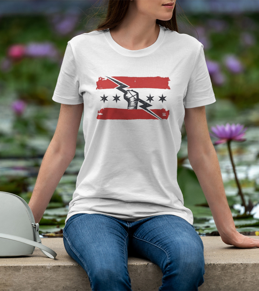 CM Punk Chicago Flag Fist Lightning Bolt Stars T-Shirt