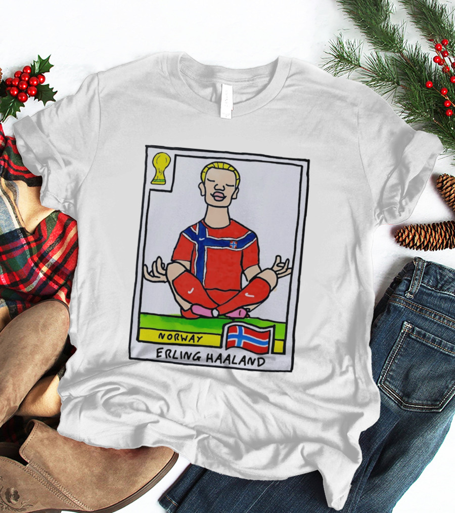Erling Haaland Norway Soccer Meditation Cartoon Norway Flag T-Shirt