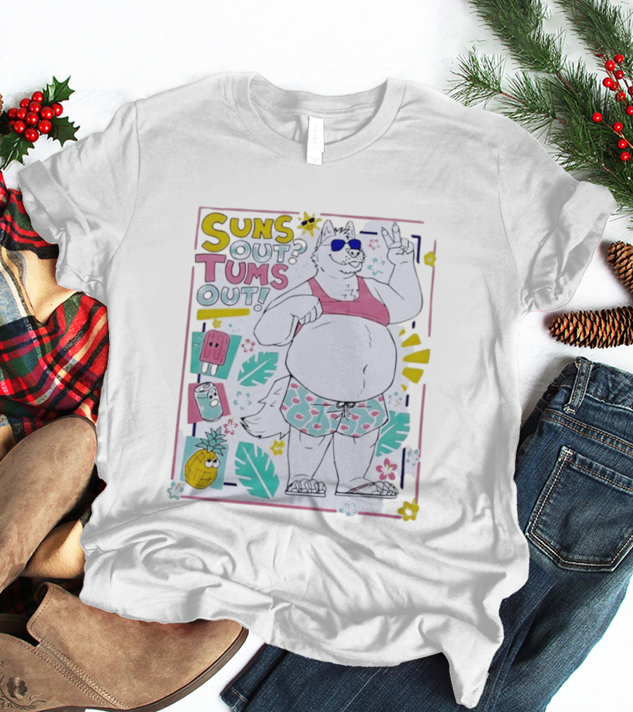 Suns Out Tums Out Husky In Sunglasses Popsicle Soda Pineapple Tropical Print T-Shirt