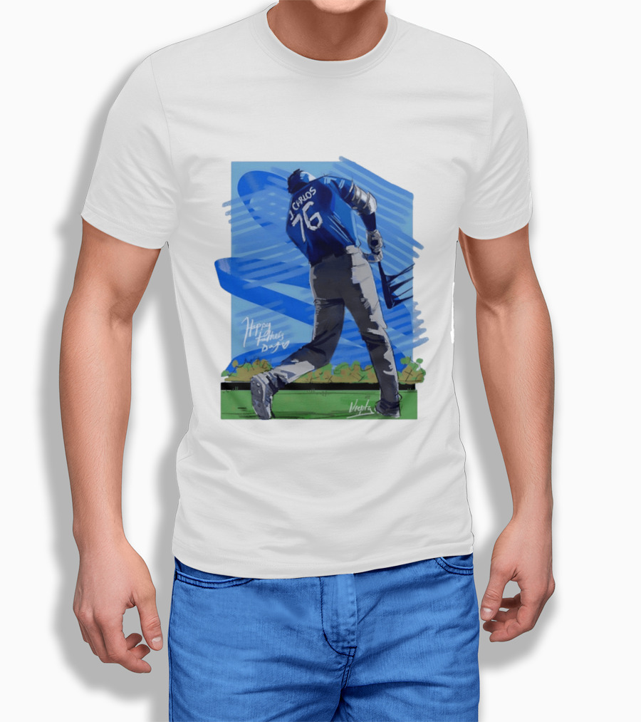 Carlos 76 Happy Fathers Day Baseball Player Sports T-Shirt