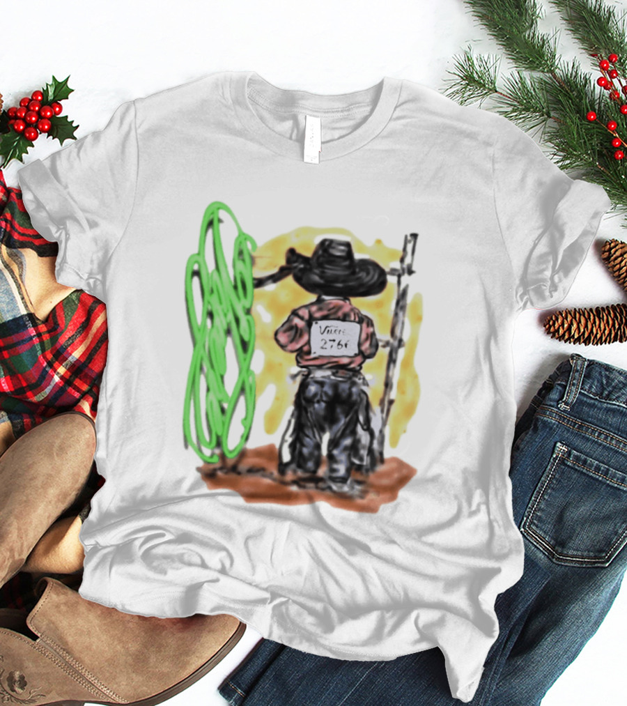 Vnere 2766 Cowboy Vintage Western Art With Hat And Fence T-Shirt
