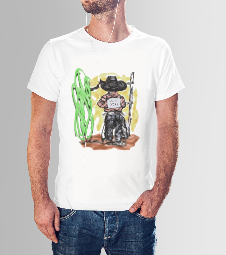 Vnere 2766 Cowboy Vintage Western Art With Hat And Fence T-Shirt