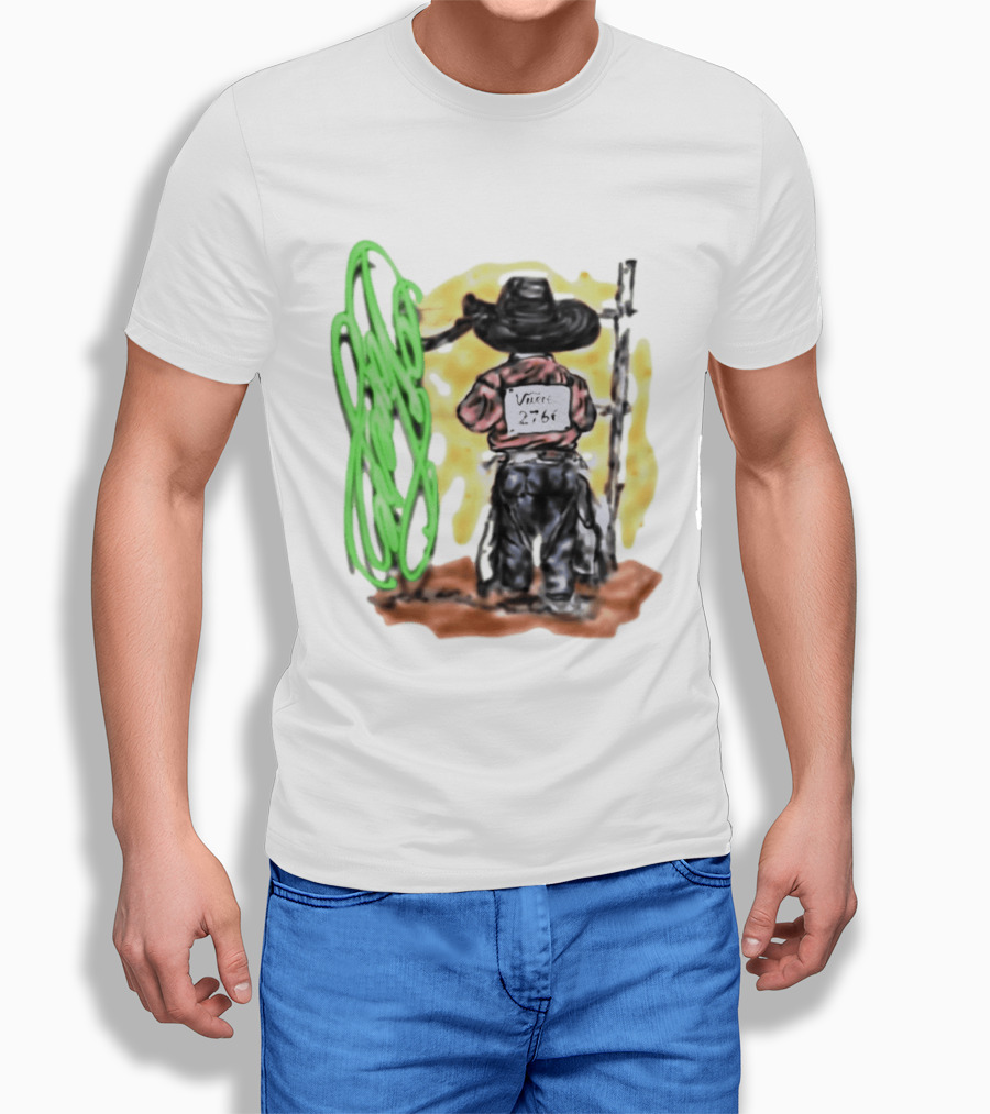Vnere 2766 Cowboy Vintage Western Art With Hat And Fence T-Shirt