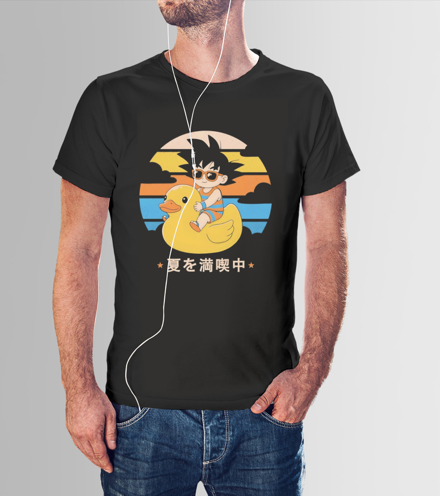 Young Goku Riding Rubber Duck At Sunset Enjoying Summer T-Shirt