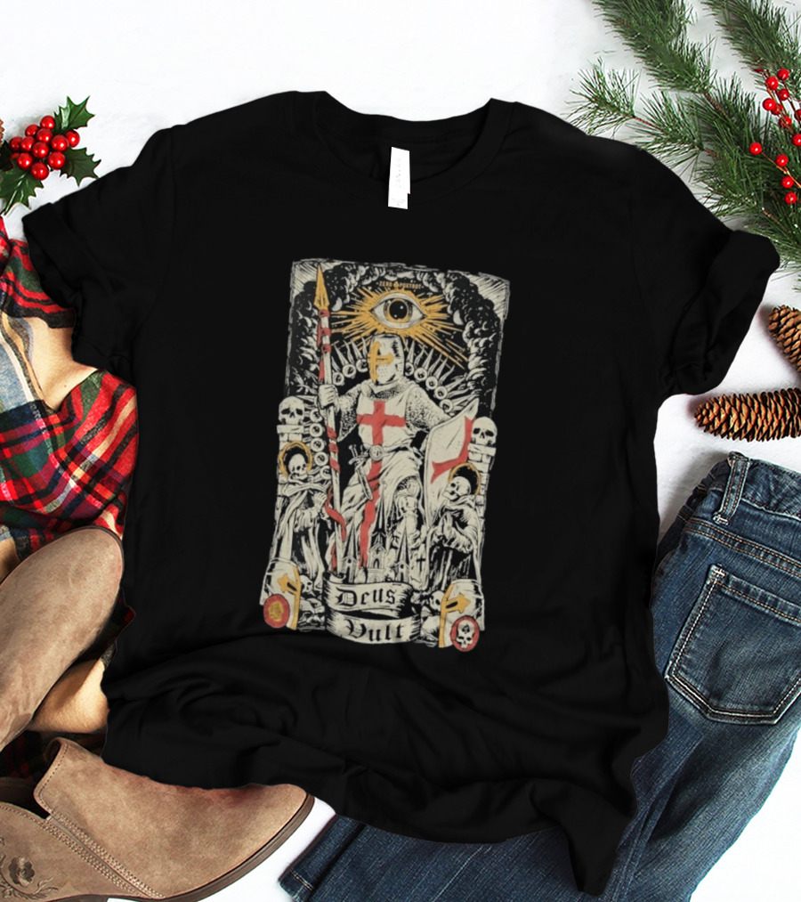 Zero Foxtrot Deus Vult Knight Templar Crusader With Eye Of Providence And Skulls T-Shirt