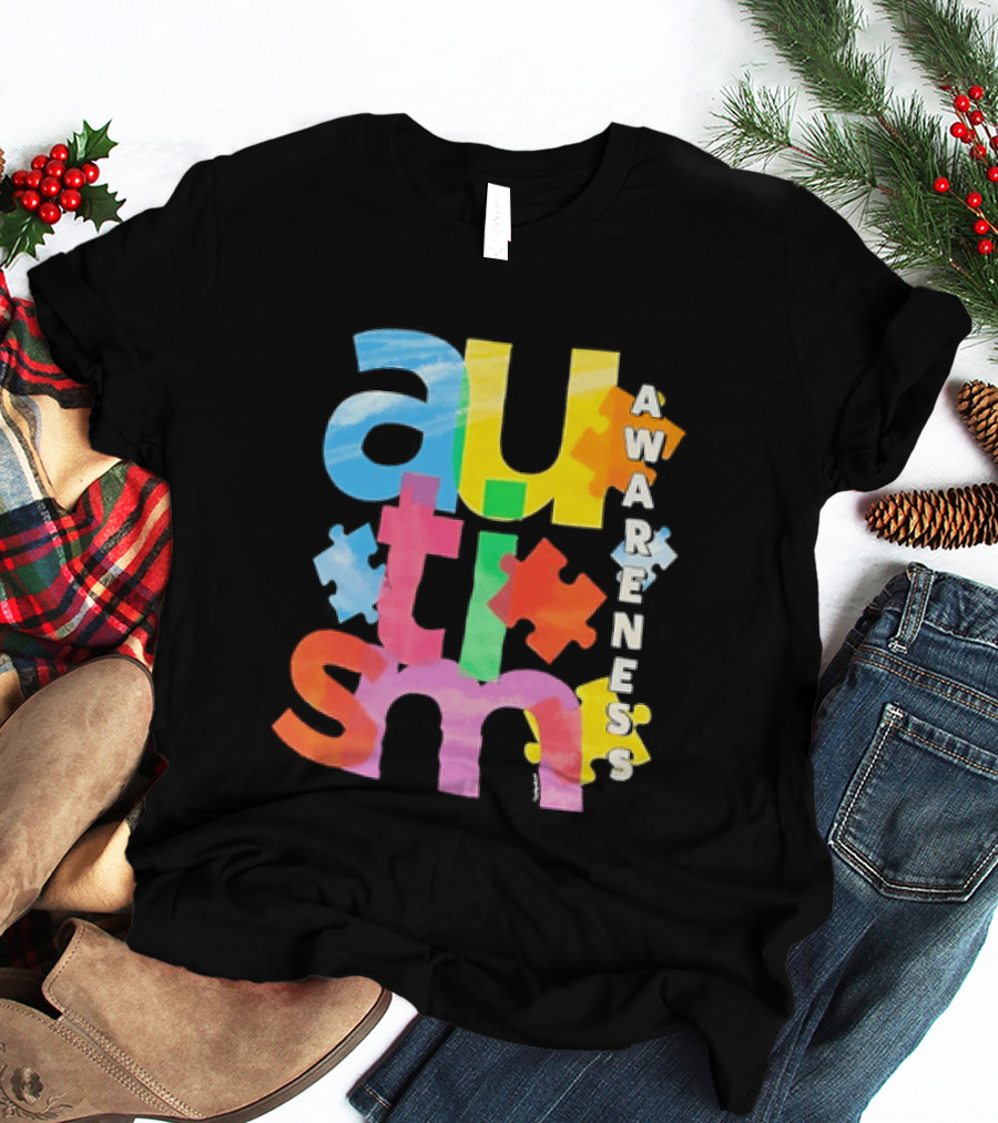 Autism Awareness Puzzle Colorful Letters And Pieces T-Shirt