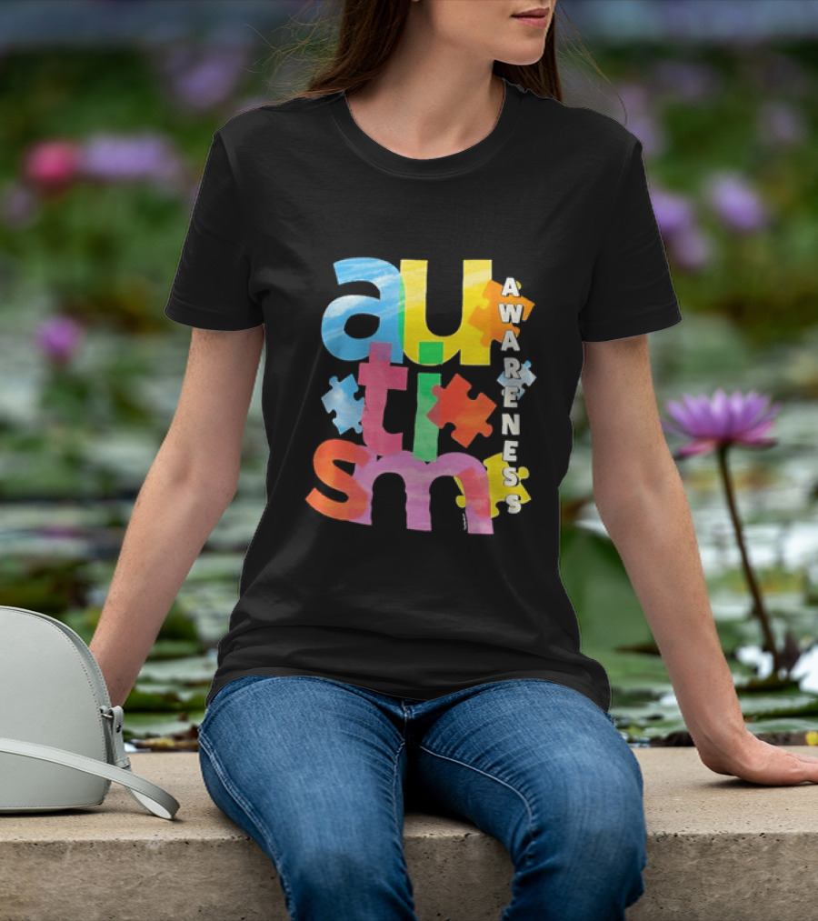 Autism Awareness Puzzle Colorful Letters And Pieces T-Shirt