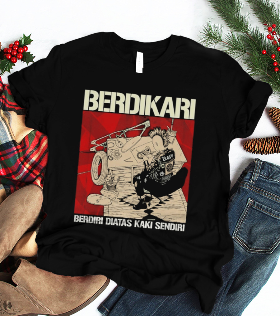 Berdikari Berdiri Diatas Kaki Sendiri Red Checkerboard Racing Motif T-Shirt