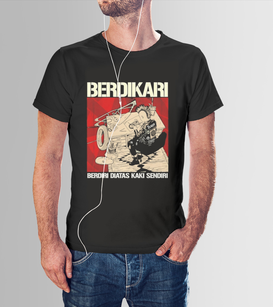 Berdikari Berdiri Diatas Kaki Sendiri Red Checkerboard Racing Motif T-Shirt