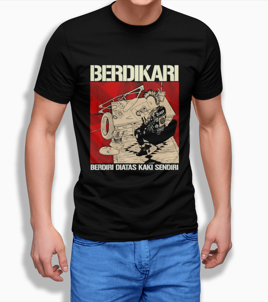 Berdikari Berdiri Diatas Kaki Sendiri Red Checkerboard Racing Motif T-Shirt