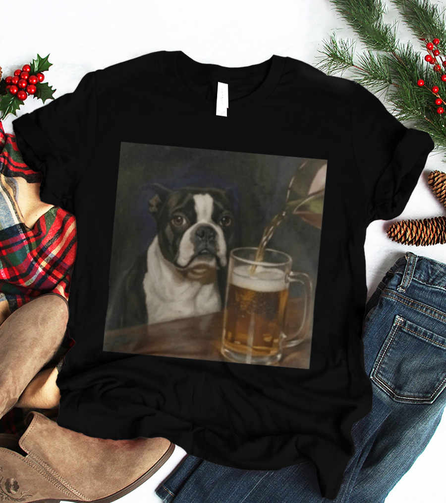 Boston Terrier Drinking Beer T-Shirt