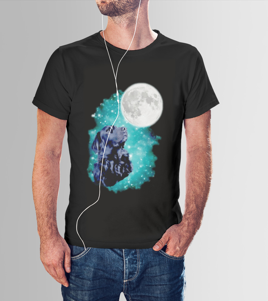 Black Dog Under Moon In Galaxy Space T-Shirt
