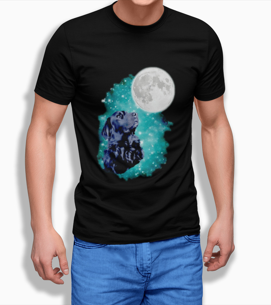 Black Dog Under Moon In Galaxy Space T-Shirt