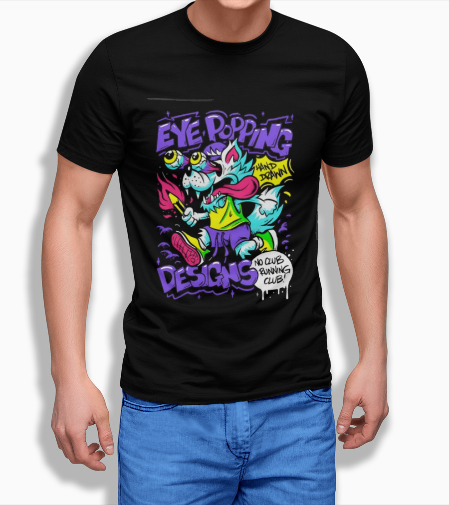 Eye Popping Wolf Hand Drawn No Club Running Club T-Shirt