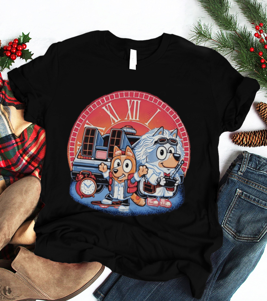 Bluey And Chilli Bark In Time Doc Brown Marty McFly T-Shirt