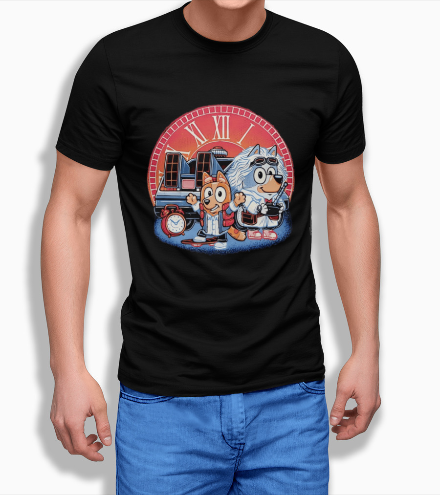Bluey And Chilli Bark In Time Doc Brown Marty McFly T-Shirt