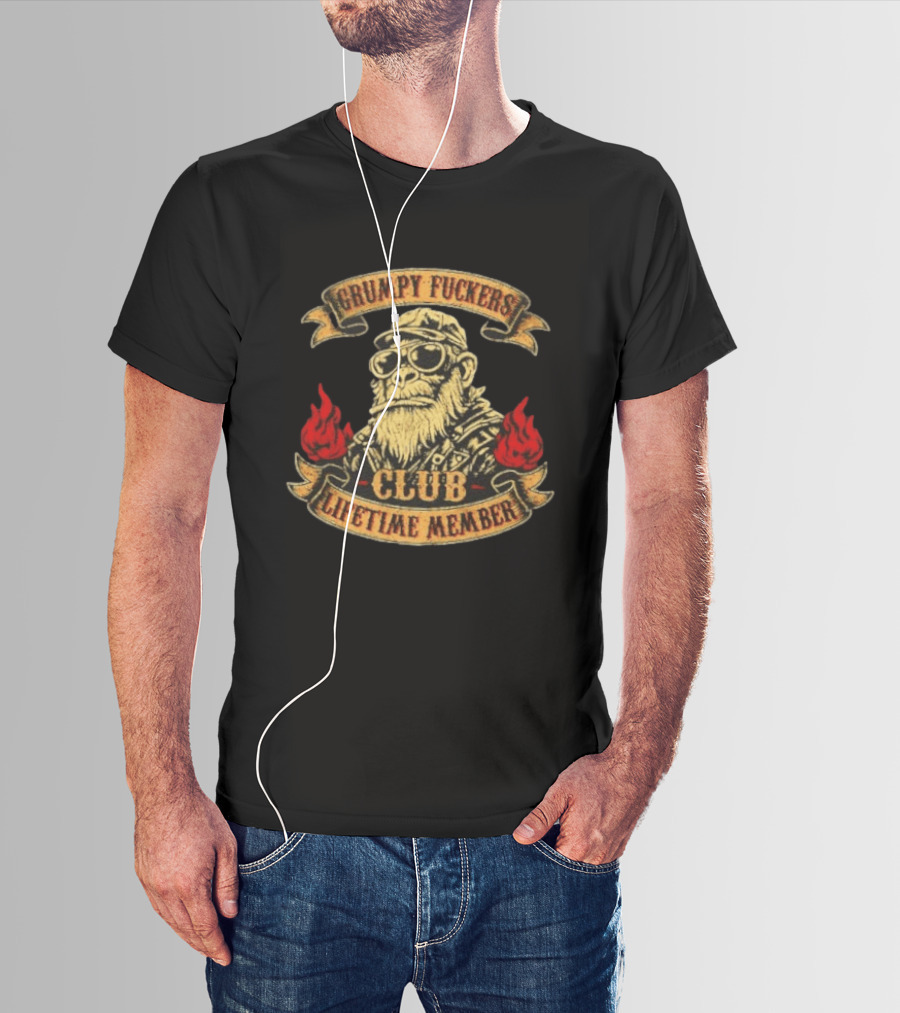 Grumpy Fuckers Club Lifetime Member Monkey With Sunglasses And Flames T-Shirt